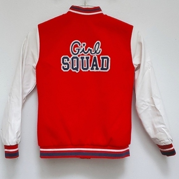 JUSTICE Girl Squad Letterman Red And White Jacket Size 16/18 - Picture 3 of 9